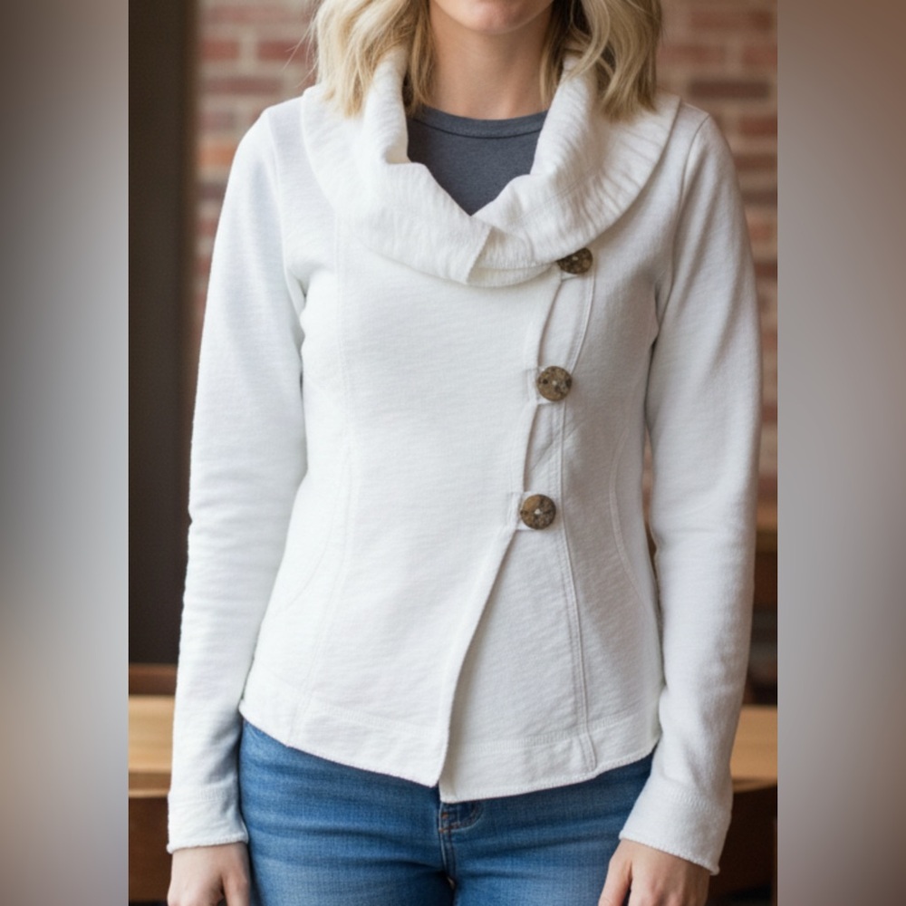 Lucky Brand Womens Sweater Jacket Button Cotton Terry Summer White Size …